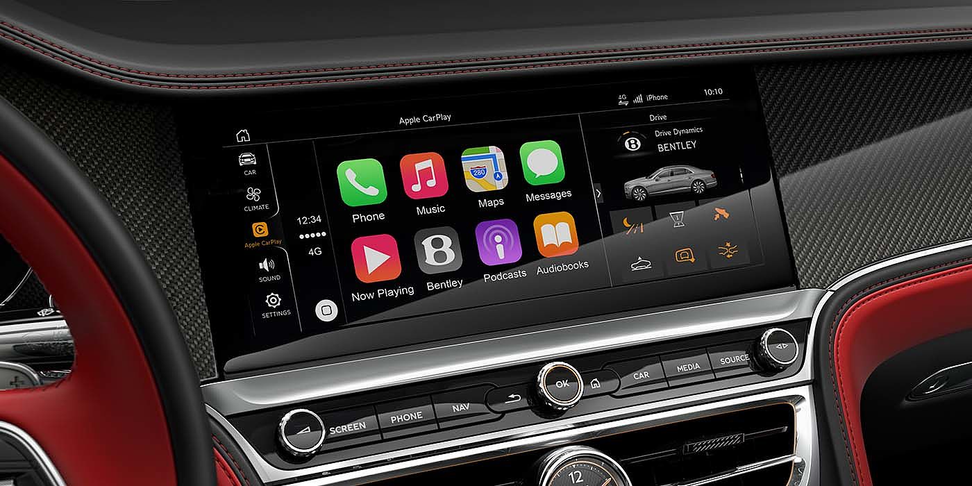 Bentley Jinhua Bentley Flying Spur S with High Gloss Carbon Fibre veneer featuring a multifunction in car entertainment touch screen. 