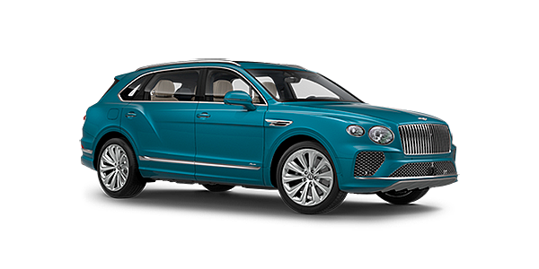 Bentley Jinhua Bentley Bentayga EWB Azure front side angled view in Topaz blue coloured exterior. 
